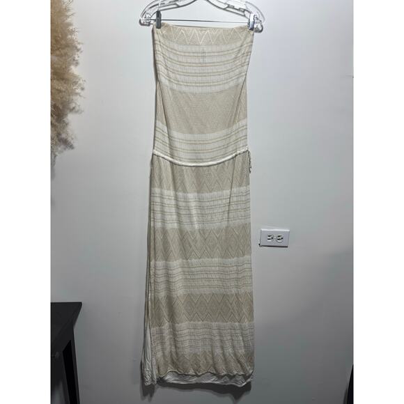 VITAMIN A Shimmer Ivory Strapless Cover Up Maxi Dress Size 6/Small Cinch Waist - Picture 4 of 8